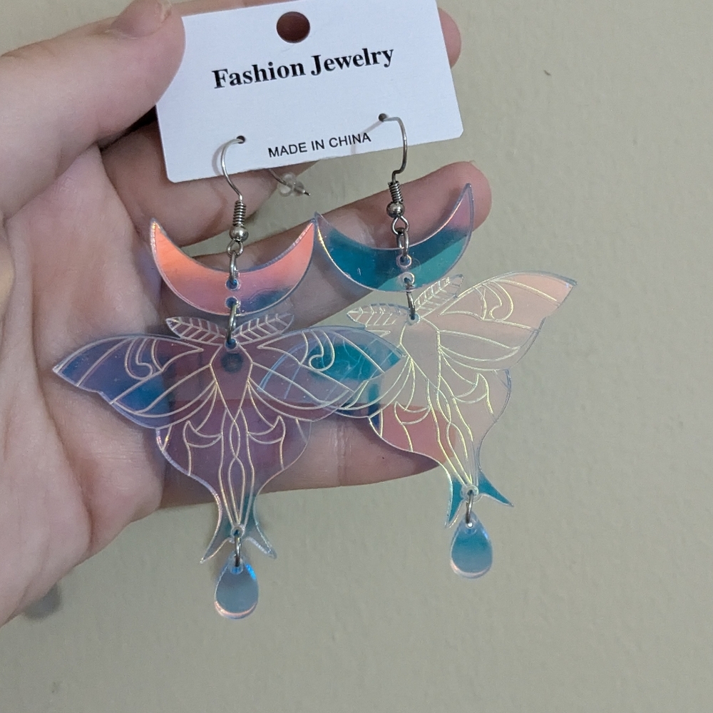 iridescent moth earrings